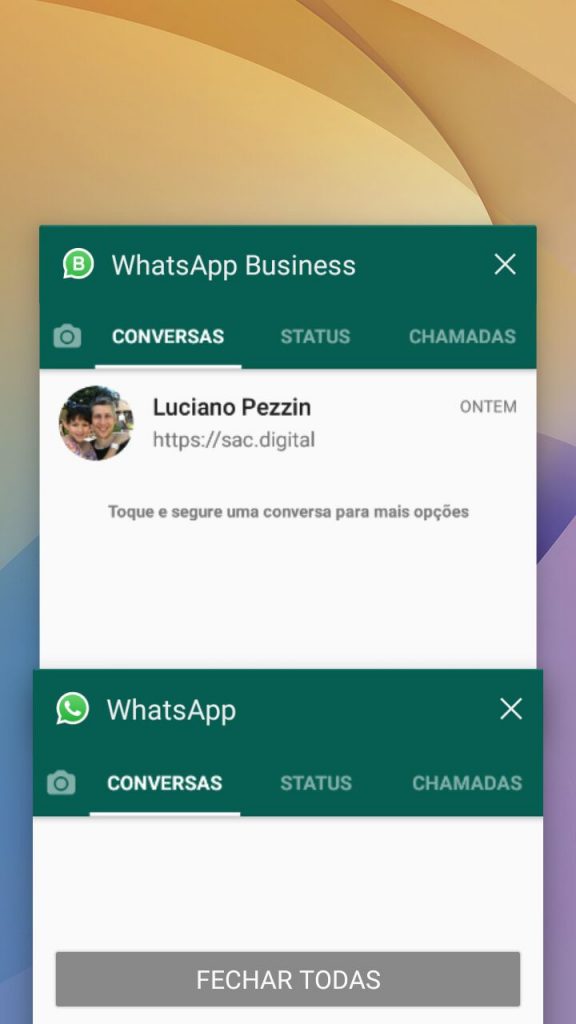 whatsapp business e whatsapp pessoal abertos juntos