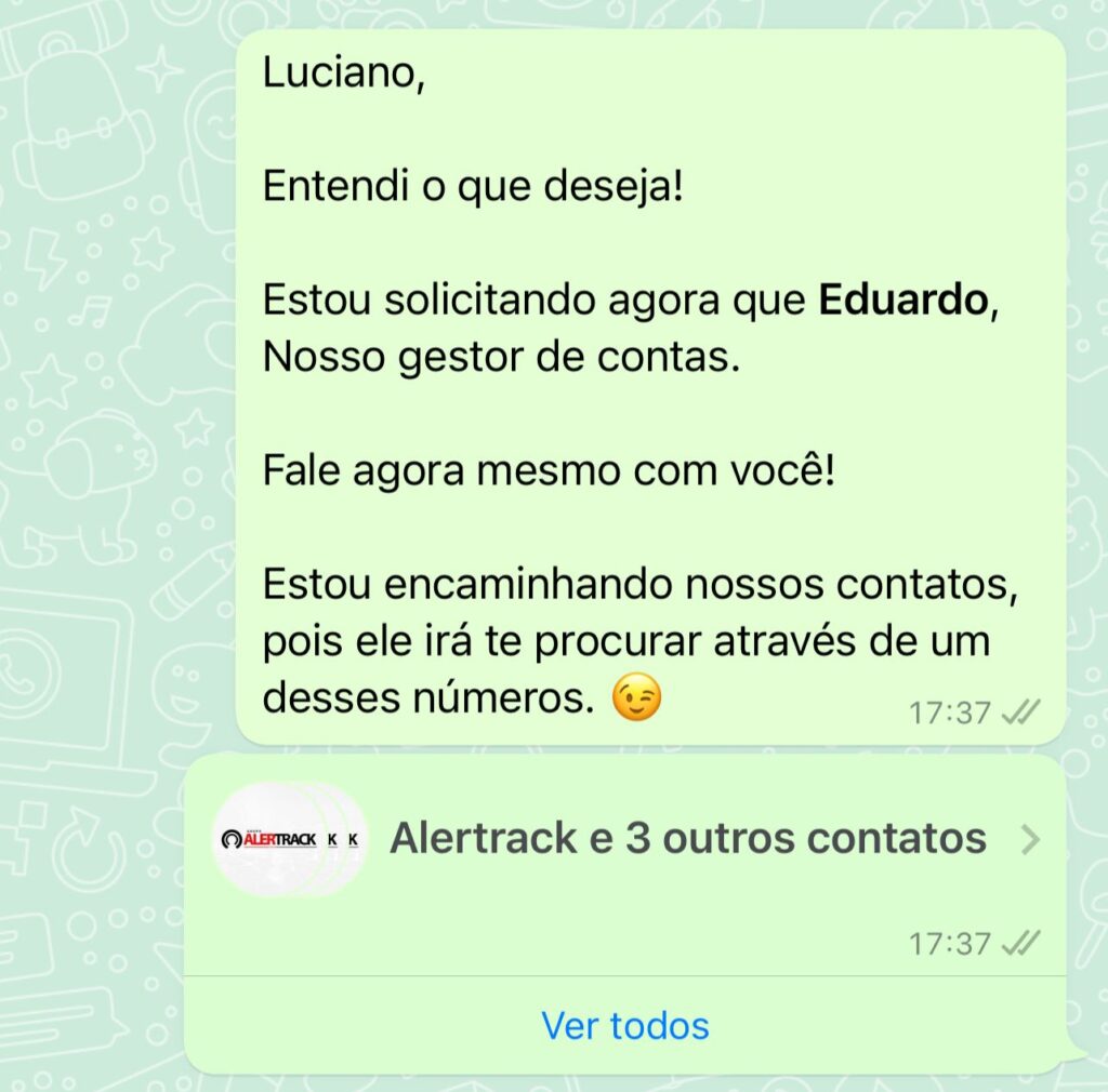 Modelo de mensagem para encaminhar o contato para outro whatsapp