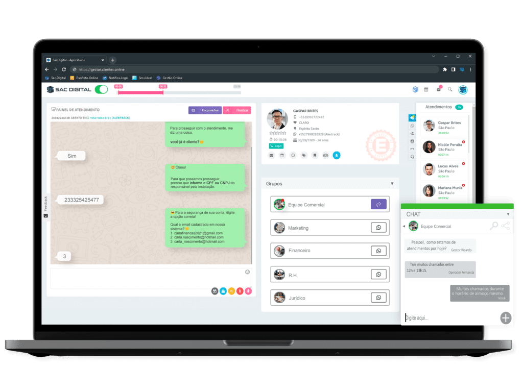 Aplicativo para fazer atendimento de grupos do whatsapp através da plataforma de gestão e relacionamentos da SACDIGITAL