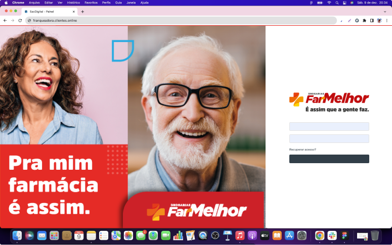 Painel de Login de franquia personalizada utilizando a plataforma de relacionamento via WhatsApp da Sacdigital por alertrack