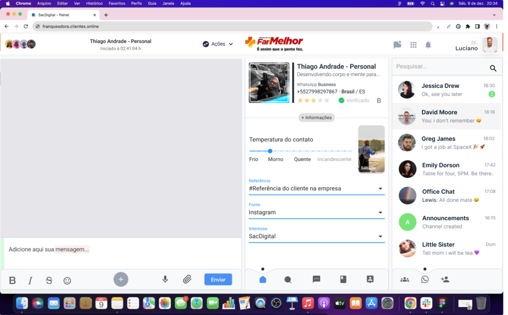 painel de atendimento da plataforma de relacionamento via whatsapp para franquias personalizada